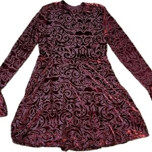 NEW Burnout Velvet American Rag Cie Burgundy Huntington Fit and Flare Dress